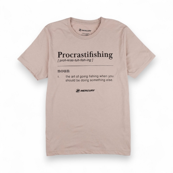 Image of the Sand Procrastifishing Tee with Text graphic on the full front