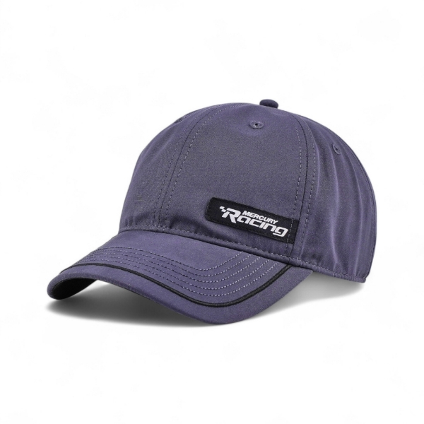Left view image of the Mercury Racing Royal Emblem Hat with the Mercury Racing Patch on the front left