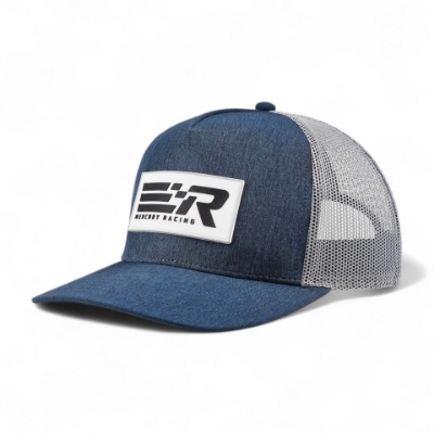 Left view image of the Mercury Racing Stripes Hat with the Mercury Racing Patch on the front