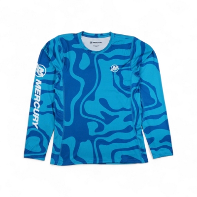 Front image of the Ocean Womens Long Sleeve Performance Shirt with the Mercury Logo on the right sleeve and on the left chest