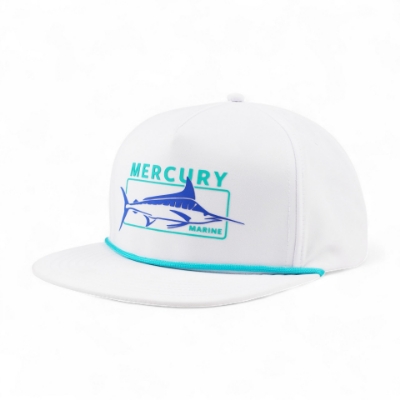Left side image of the Carolina Hat with the rope and Mercury Marine graphic design on the front