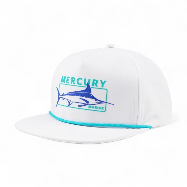 Left side image of the Carolina Hat with the rope and Mercury Marine graphic design on the front