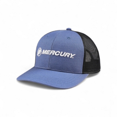 Image of the Slate Blue Logo Cap with white Mercury Logo embroidered on the front