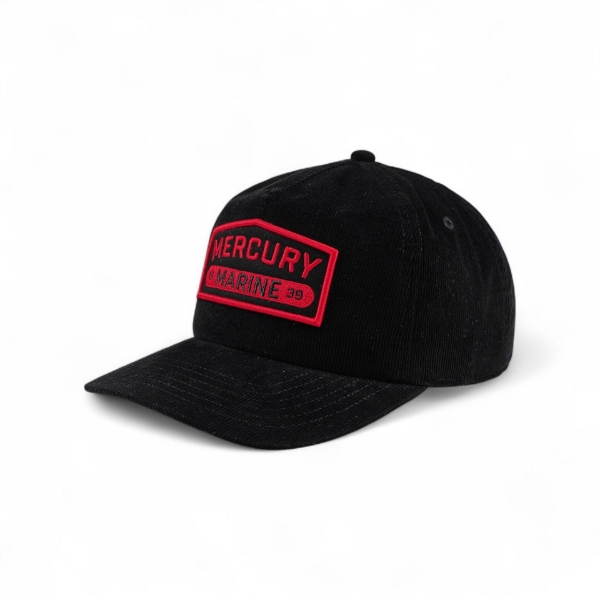 Image of the Frontier Hat with the red Mercury Marine logo embroidered on the front