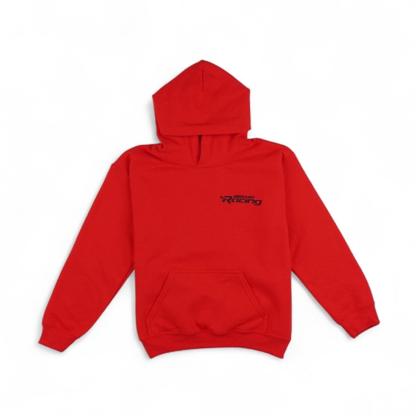 Red youth hoodie with Mercury Racing logo front