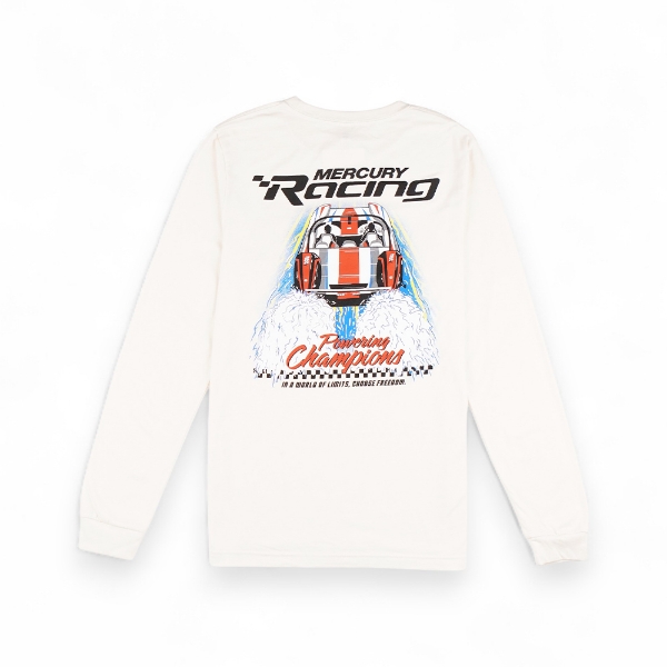 Mercury Racing Throttle Back Long Sleeve – Back View with Bold Racing Graphic