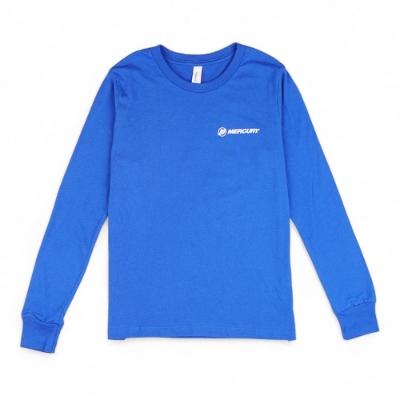 Mercury Marine Youth Core Long Sleeve Shirt royal blue front view with chest logo