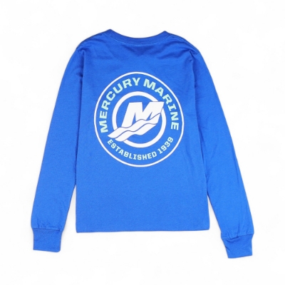 Mercury Marine Youth Core Long Sleeve Shirt royal blue front view with chest logo