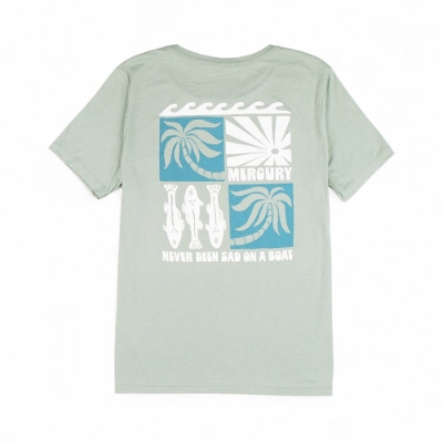 Mercury Marine Women’s Sunset Tee sage front view with vertical block graphic