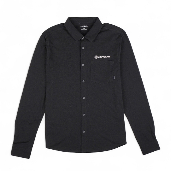 Mercury Marine OGIO Button Down black front view with chest logo and pocket