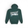 Dark green Mercury Marine hoodie with a large retro Mercury Marine graphic across the back.