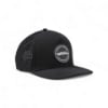 Front angled view of Mercury Racing Racecraft Hat in black showing flat bill and structured crown