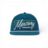 Teal corduroy hat with bold retro Mercury Marine embroidered graphic on the front.