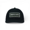 Black Mercury hat with a front‑facing view showing a rectangular embroidered Mercury patch reading “Mercury Performance Outboard Motors.”