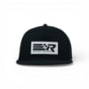 Front view of the Mercury Racing Iconic Mesh Cap, showing the structured black crown with a white and gray Mercury Racing logo patch and mesh back paneling.