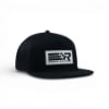 Side angle view of the Mercury Racing Iconic Mesh Cap, showing the flat brim, black front panel with the Mercury Racing logo, and mesh side paneling.