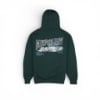 Dark green Mercury Marine hoodie with a large retro Mercury Marine graphic across the back.