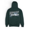 Dark green Mercury Marine hoodie with a large retro Mercury Marine graphic across the back.
