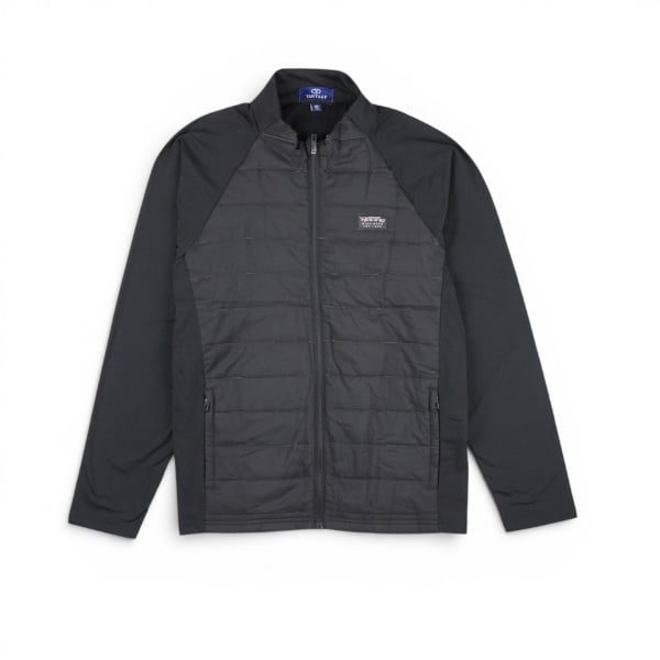 Black Mercury Racing full-zip block jacket with quilted front panels and logo patch on chest