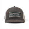 Dark gray Mercury hat with rectangular embroidered Mercury patch and mesh back.