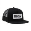 Side angle view of the Mercury Racing Iconic Mesh Cap, showing the flat brim, black front panel with the Mercury Racing logo, and mesh side paneling.