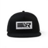 Front view of the Mercury Racing Iconic Mesh Cap, showing the structured black crown with a white and gray Mercury Racing logo patch and mesh back paneling.