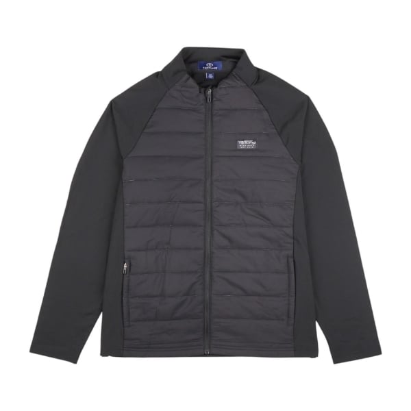 Black Mercury Racing full-zip block jacket with quilted front panels and logo patch on chest