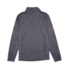 Back view of gray Mercury Commander Quarter Zip with orange Mercury logo detail on sleeve.