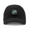 Black Mercury Logo Hat, front view with circular "M" emblem patch in teal and black