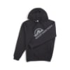 Black Mercury Stealth Series Hoodie, angled view showing tonal logo and sleeve text