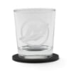 Tumbler with Mercury "M" staged on coaster