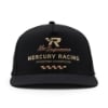 Black Mercury Racing Max Performance Cap, front view with "Mercury Racing" text and checkered flag graphic