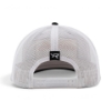 Black and white Mercury Racing trucker cap, back view showing mesh panel and adjustable snap closure
