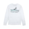 White-gray long-sleeve performance shirt featuring Mercury Marine logo with center console boat graphic on back